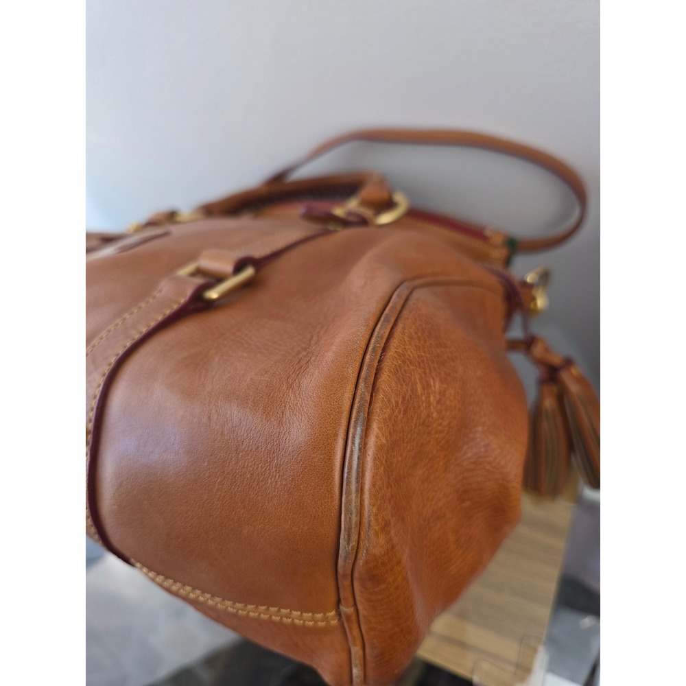 Dooney & Bourke Florentine Leather Satchel Ginger Whipstitch Tassel Bag Large - Picture 8 of 12